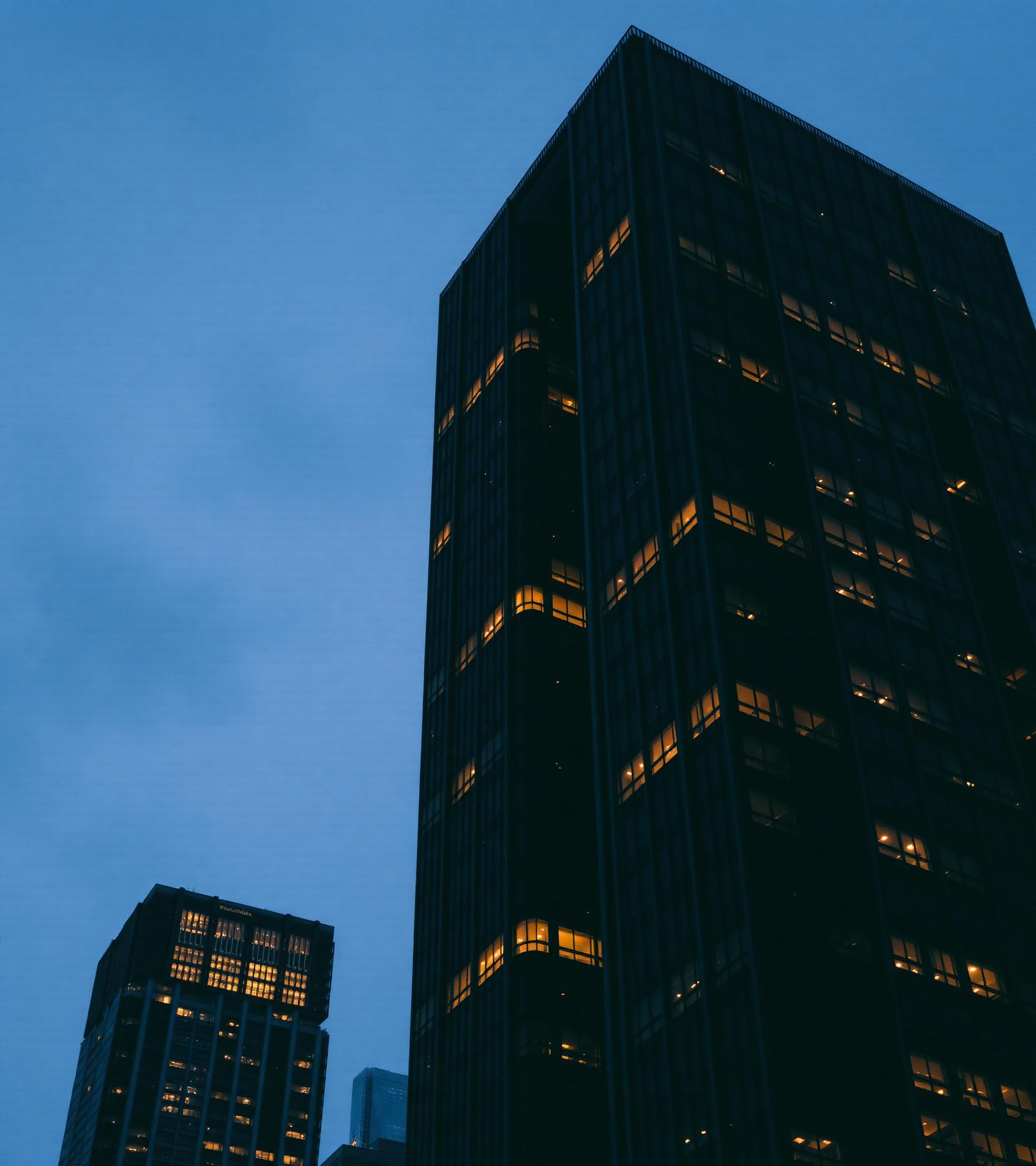 Black-and-white cinematic skyline